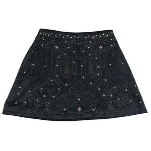 Black & Silver Studded Beaded Alt Western Boho Cowgirl Indie Sleaze Skirt 4 S